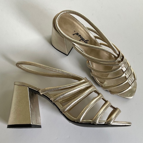 FREE PEOPLE Colette Cinched Heels Sandals Champagne Size EU 40 - Picture 1 of 13
